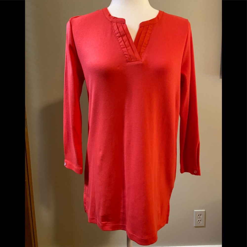 Rafael Long Sleeve V-neck Red Tunic Top, Small
